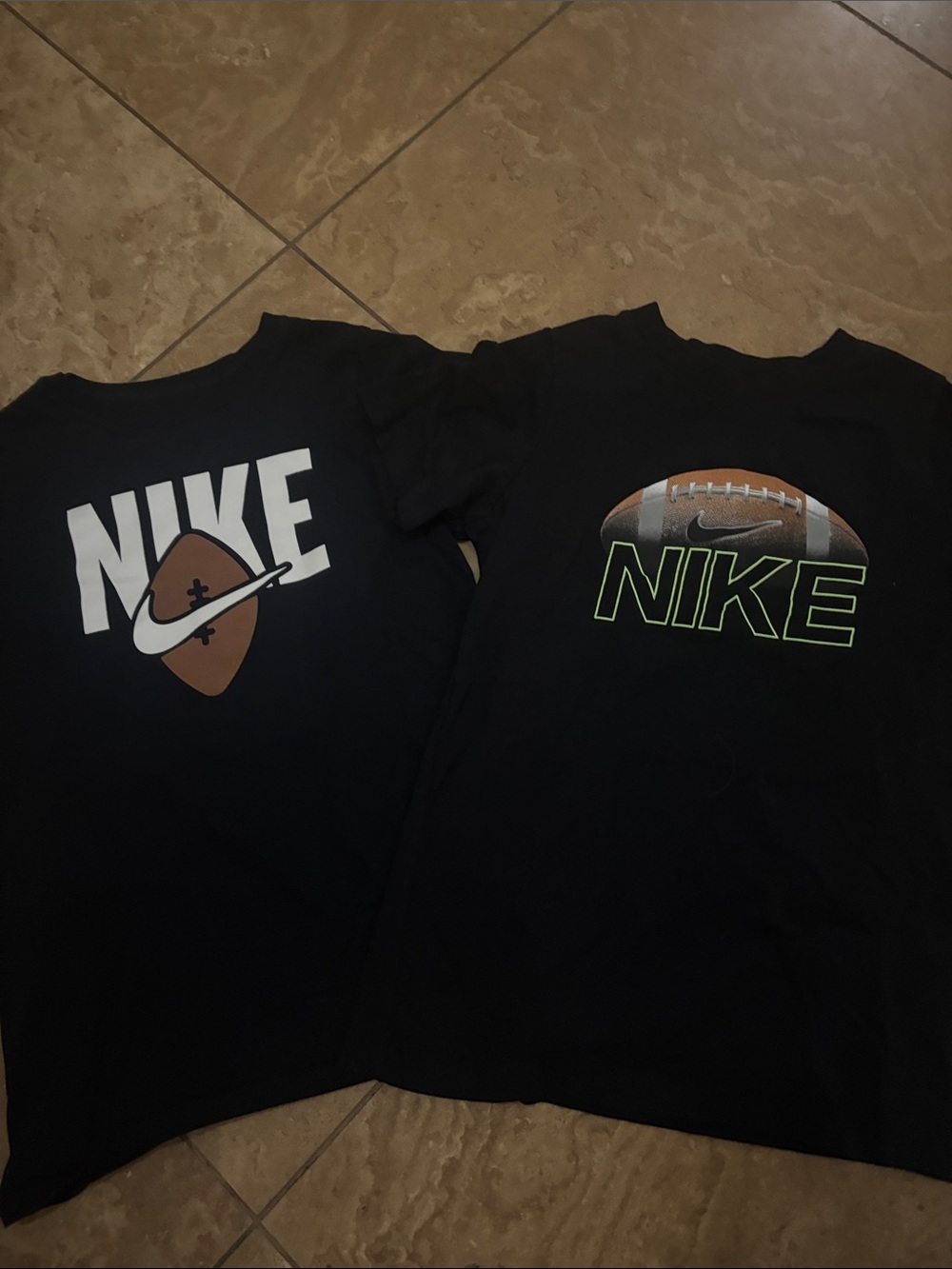 Nike Black Kids Football Graphic Tee with Brown & White Accents